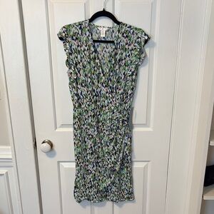 London Times Green Sheath Dress with Flutter Sleeves